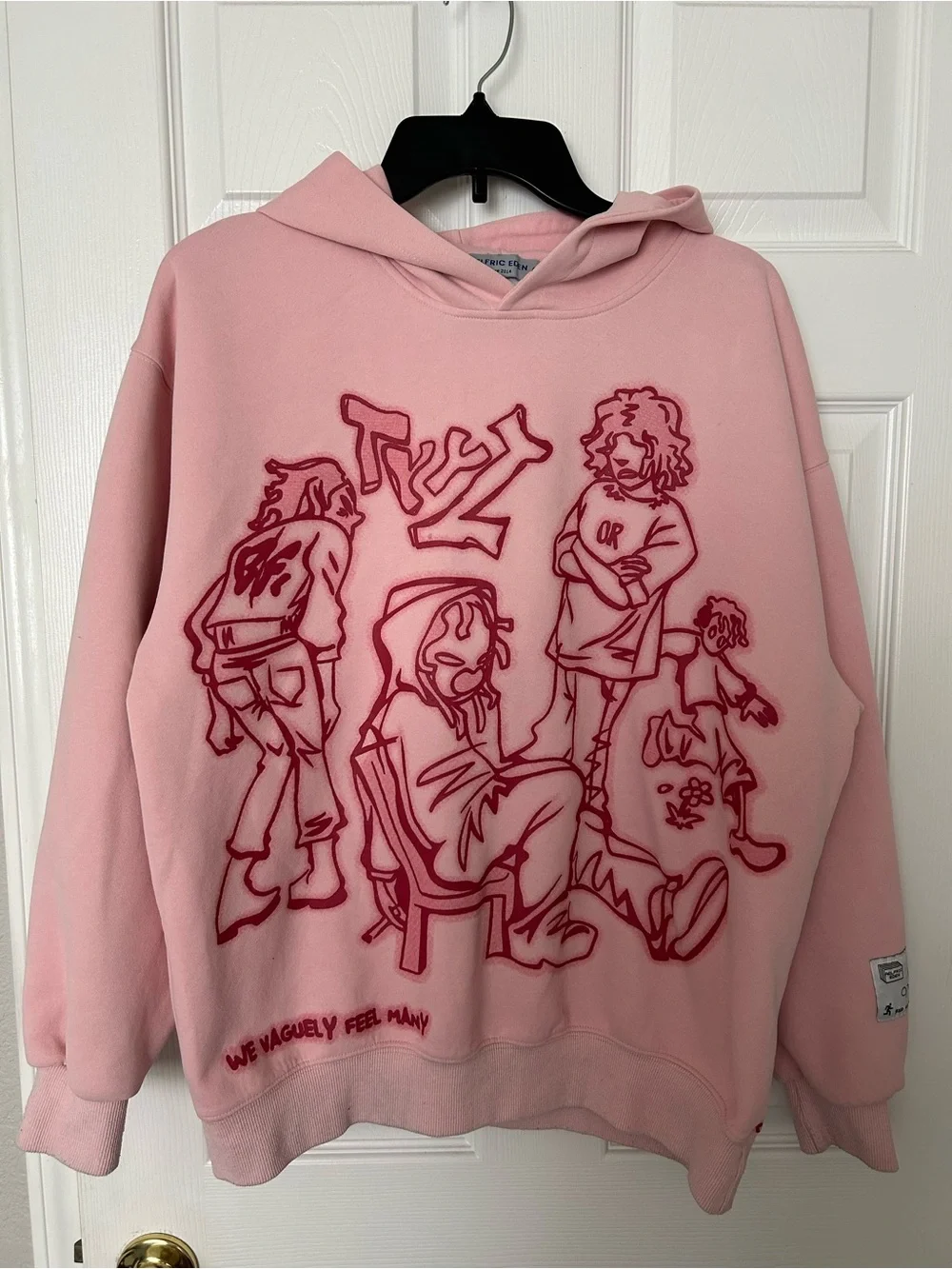 Aelfric Eden Pink Pullover Hoodie with Dark Pink Cartoon Graphic/ S